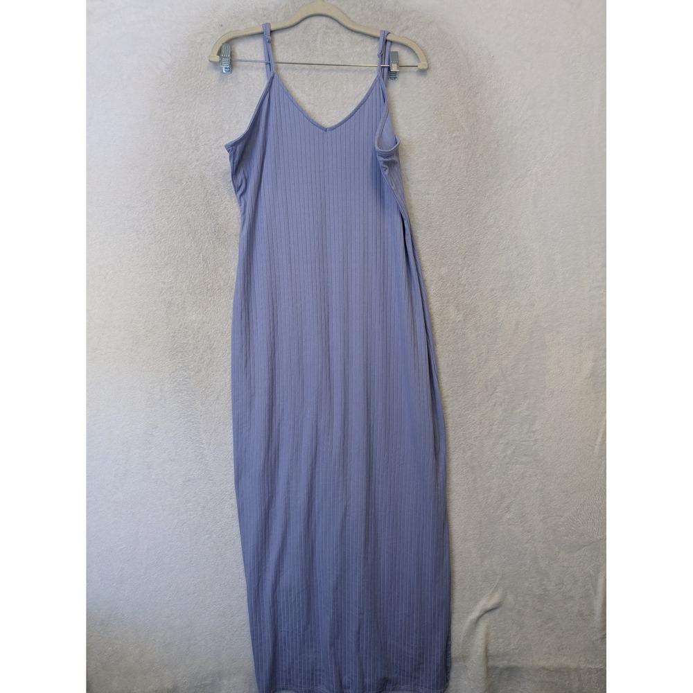 Absolutely It!! Maxi Dress Women's 1X Periwinkle Blue Ribbed Side Slit V-Neck